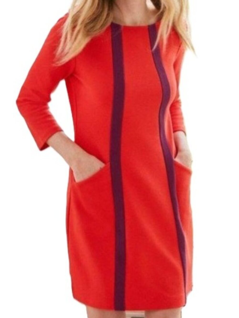 60s Mod Retro Twee Boden Anita Ottoman Ribbed Tunic Dress Red/Purple Women's 2P